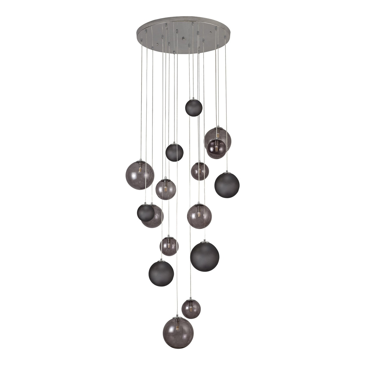 Elegant 16-Light Pendant in Polished Chrome and Smoked Glass Finish