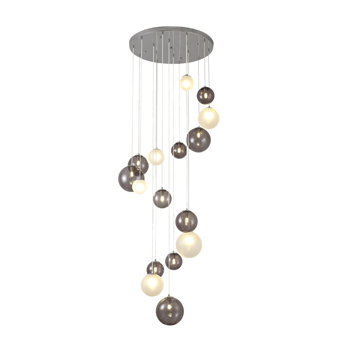 Elegant 16-Light Pendant in Polished Chrome and Smoked Glass Finish