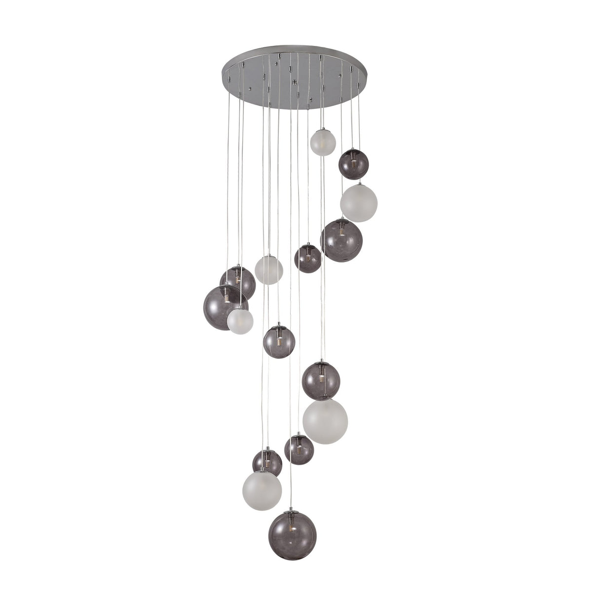Elegant 16-Light Pendant in Polished Chrome and Smoked Glass Finish