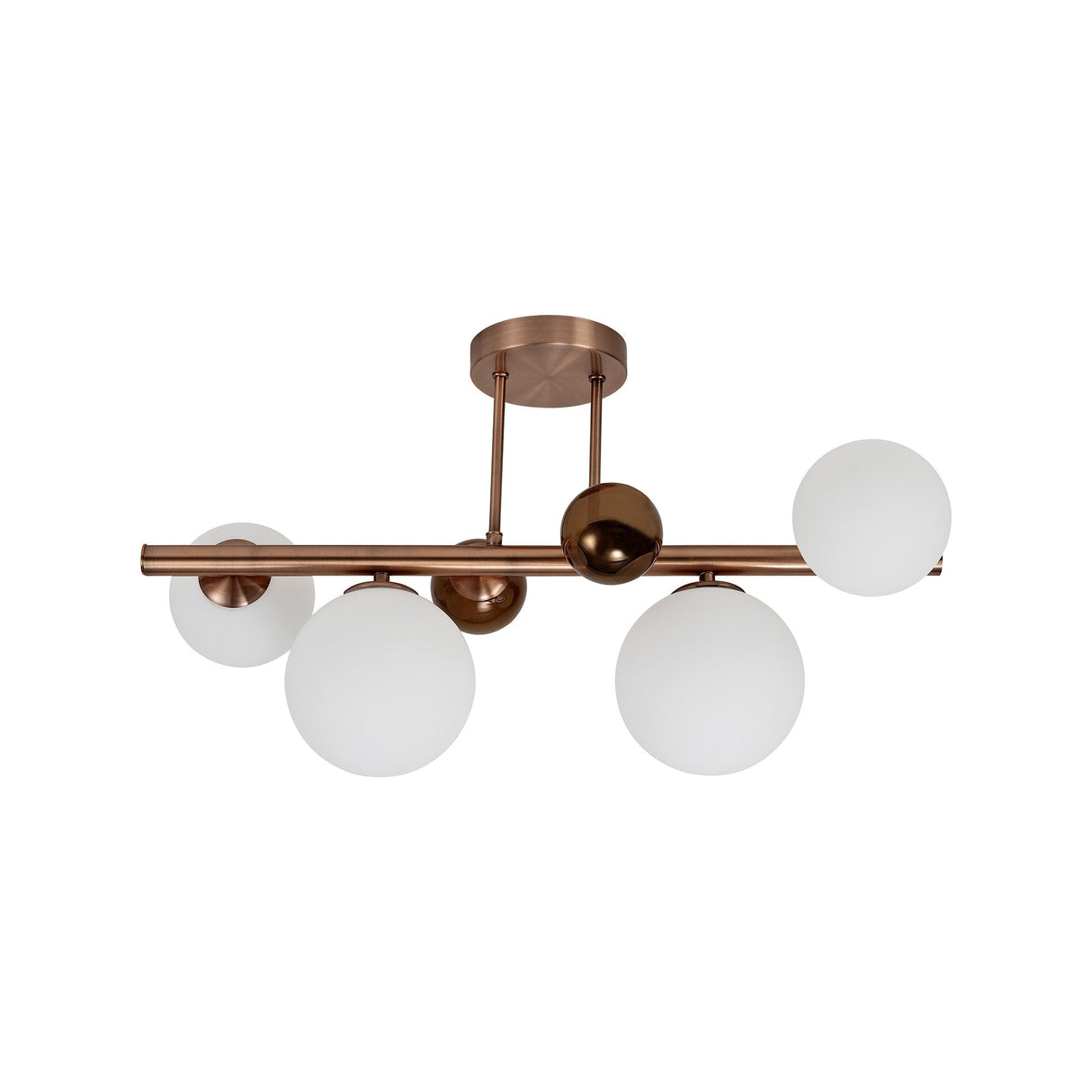 Antique Copper and Opal Glass Semi Flush Ceiling Light, 4 x G9 Bulbs