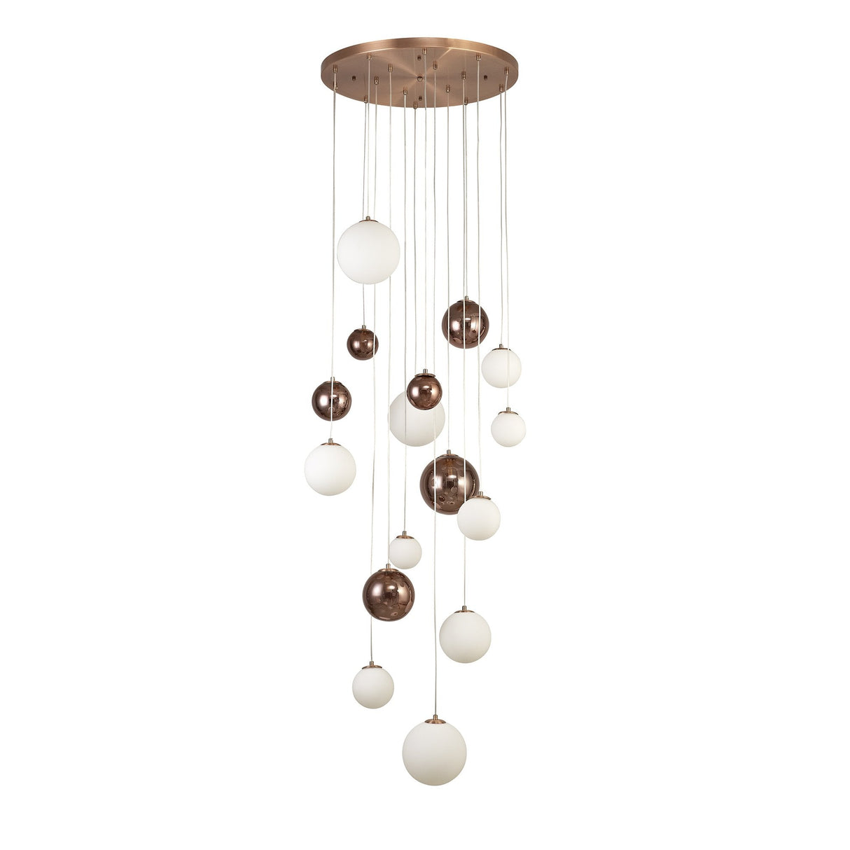 Antique Copper & Opal Glass Pendant Chandelier, 16-Light - 600mm Diameter