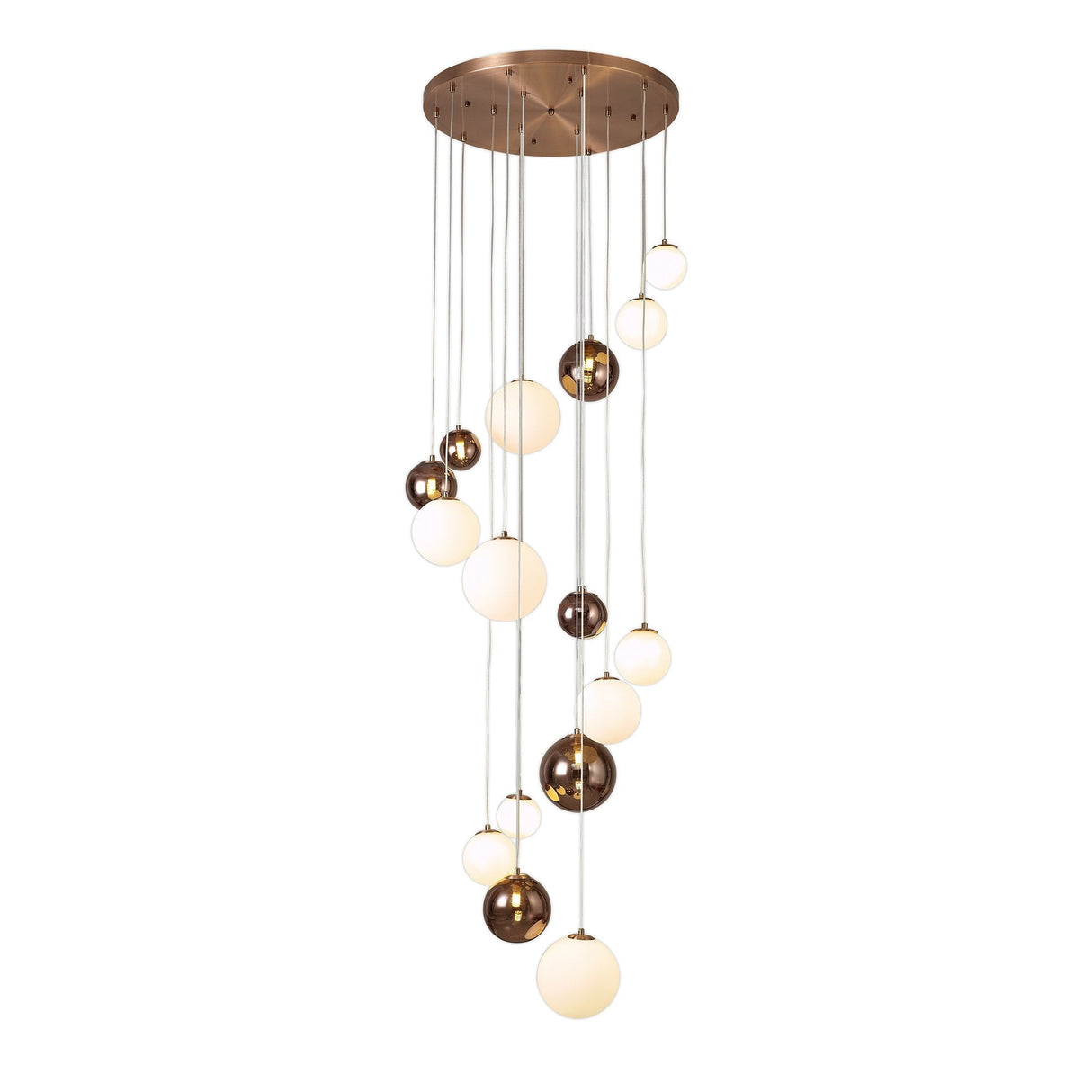Antique Copper & Opal Glass Pendant Chandelier, 16-Light - 600mm Diameter