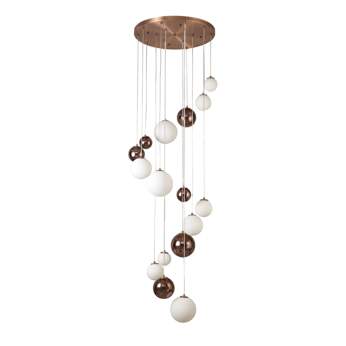 Antique Copper & Opal Glass Pendant Chandelier, 16-Light - 600mm Diameter