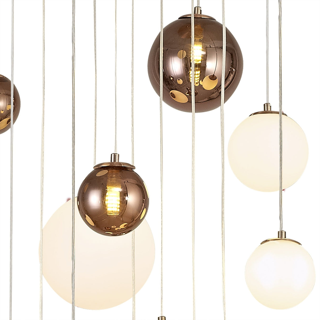 Antique Copper & Opal Glass Pendant Chandelier, 16-Light - 600mm Diameter