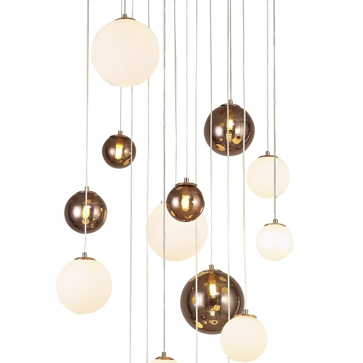 Antique Copper & Opal Glass Pendant Chandelier, 16-Light - 600mm Diameter