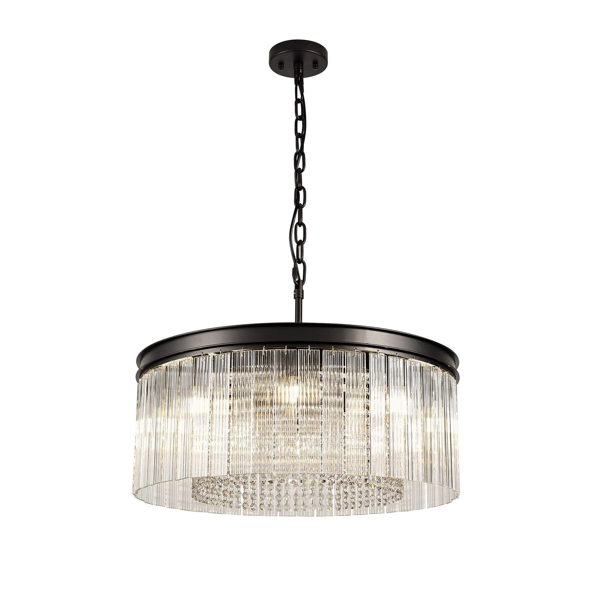 Rustic Elegance: 8-Light Brown Oxide Crystal Pendant Chandelier