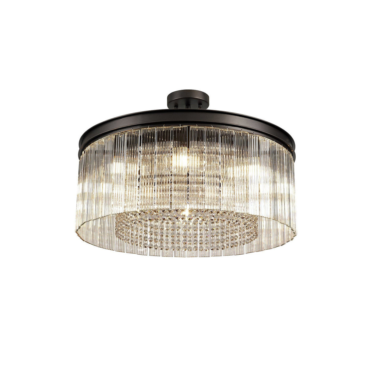 Rustic Elegance: 8-Light Brown Oxide Crystal Pendant Chandelier