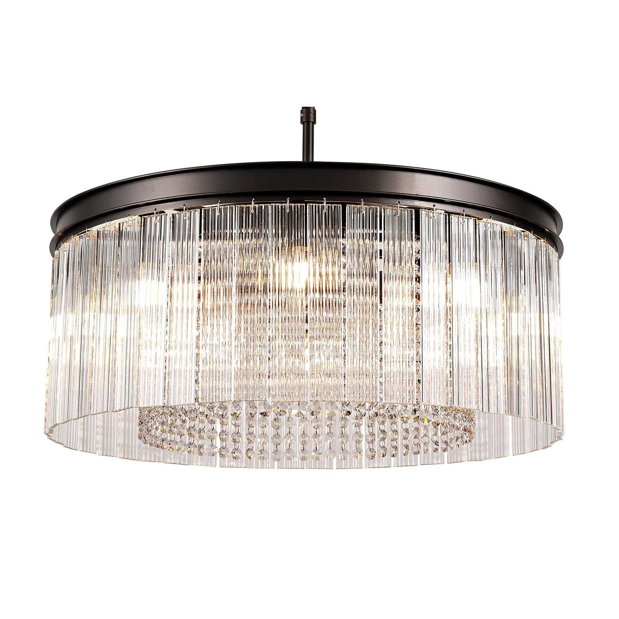 Rustic Elegance: 8-Light Brown Oxide Crystal Pendant Chandelier