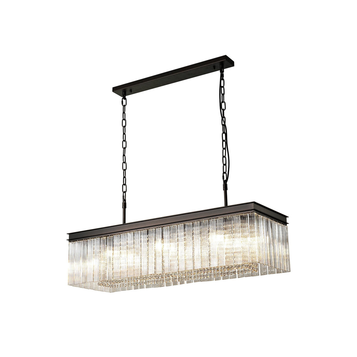 Elegant 11-Light Rectangular Chandelier in Brown Oxide Finish