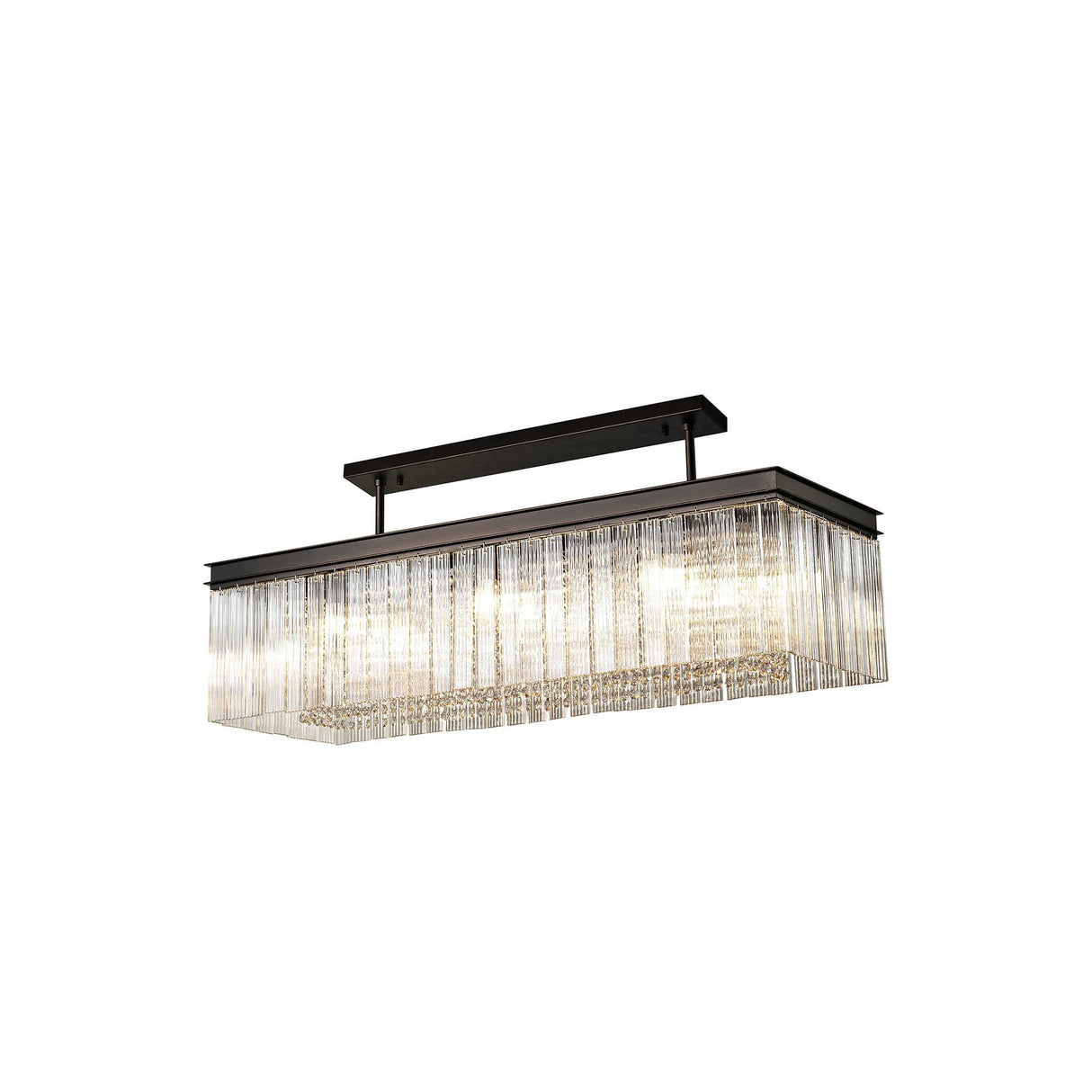 Elegant 11-Light Rectangular Chandelier in Brown Oxide Finish