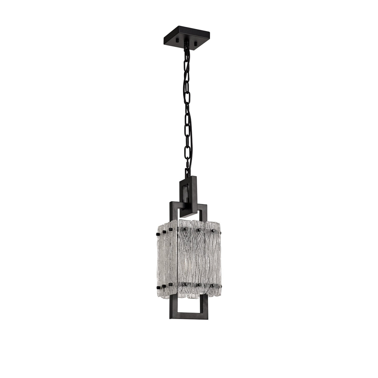 Modern Elegant Pendant Light, 1 Bulb Fixture, Matte Black with Crystal Sand Glass