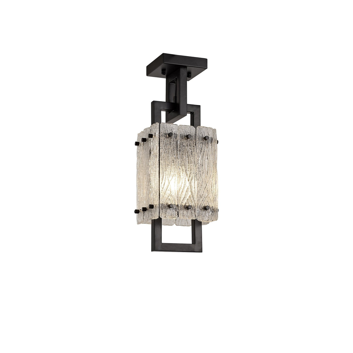 Modern Elegant Pendant Light, 1 Bulb Fixture, Matte Black with Crystal Sand Glass