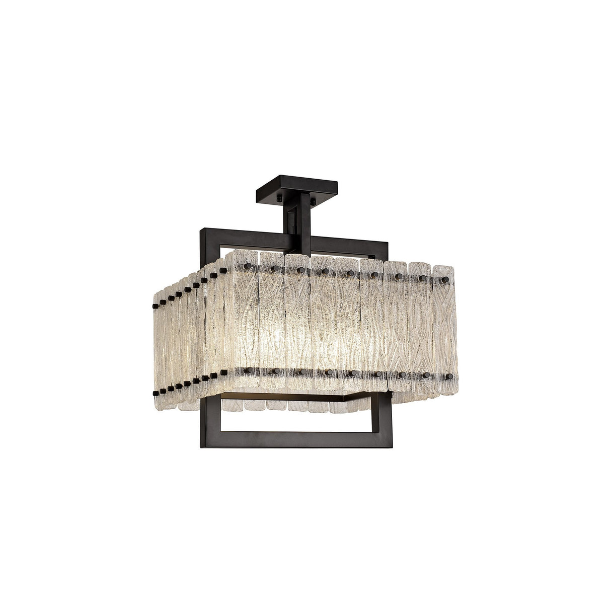 Contemporary Large Square Pendant Light with Crystal Sand Glass and Matt Black Finish