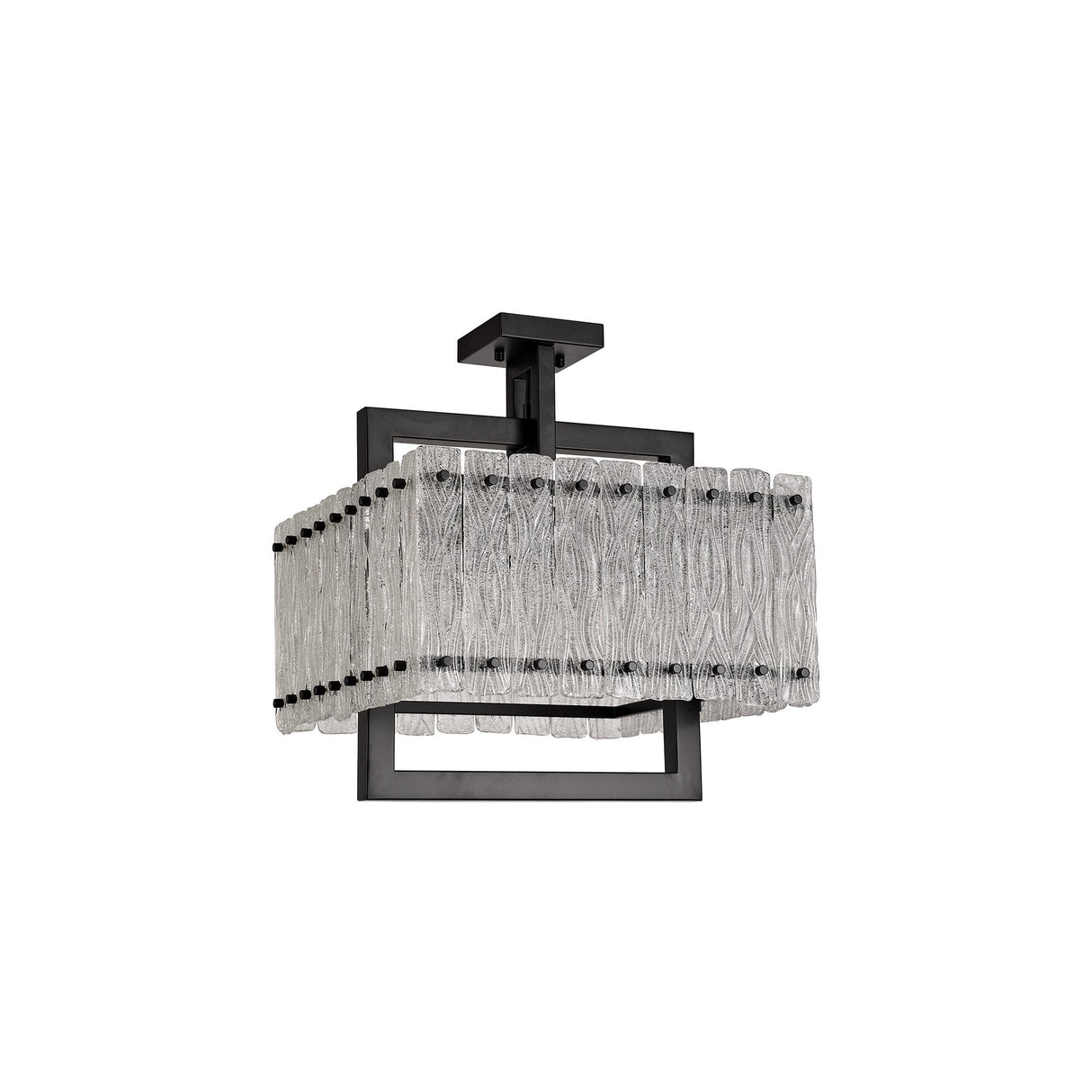 Contemporary Large Square Pendant Light with Crystal Sand Glass and Matt Black Finish