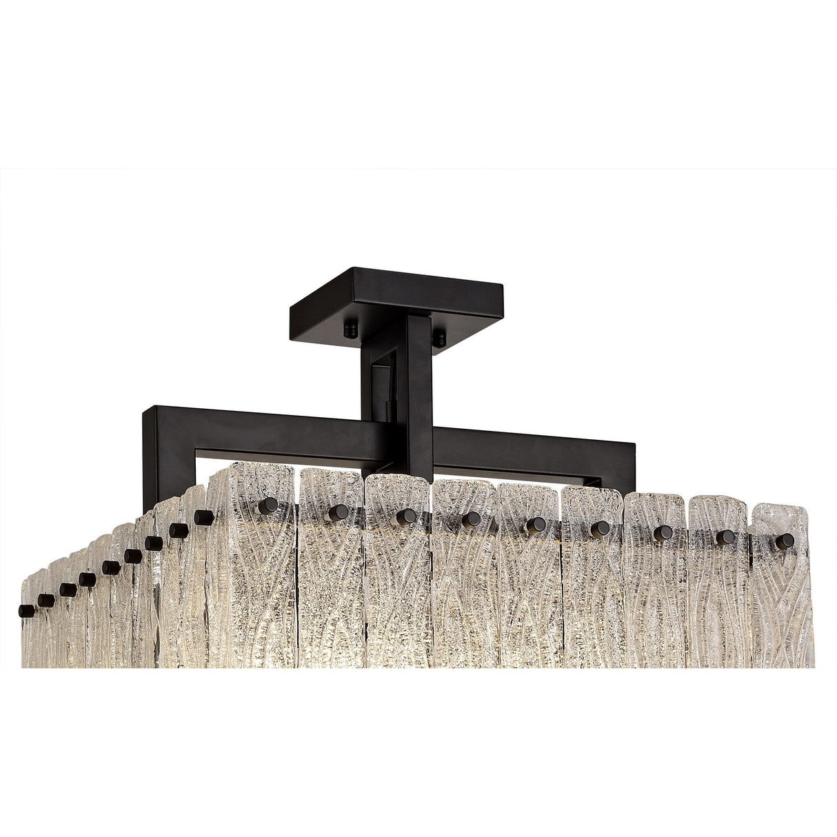 Contemporary Large Square Pendant Light with Crystal Sand Glass and Matt Black Finish