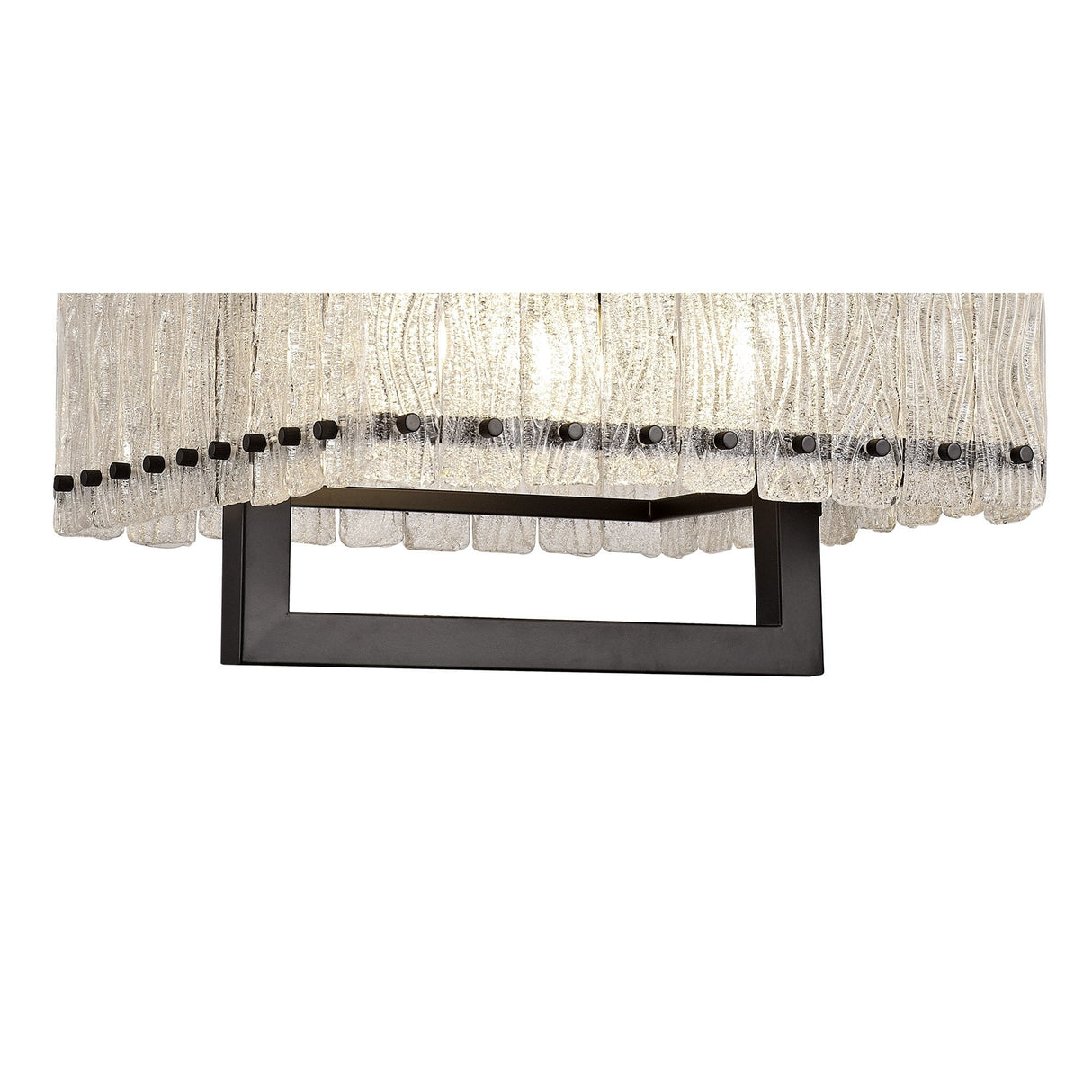 Contemporary Large Square Pendant Light with Crystal Sand Glass and Matt Black Finish