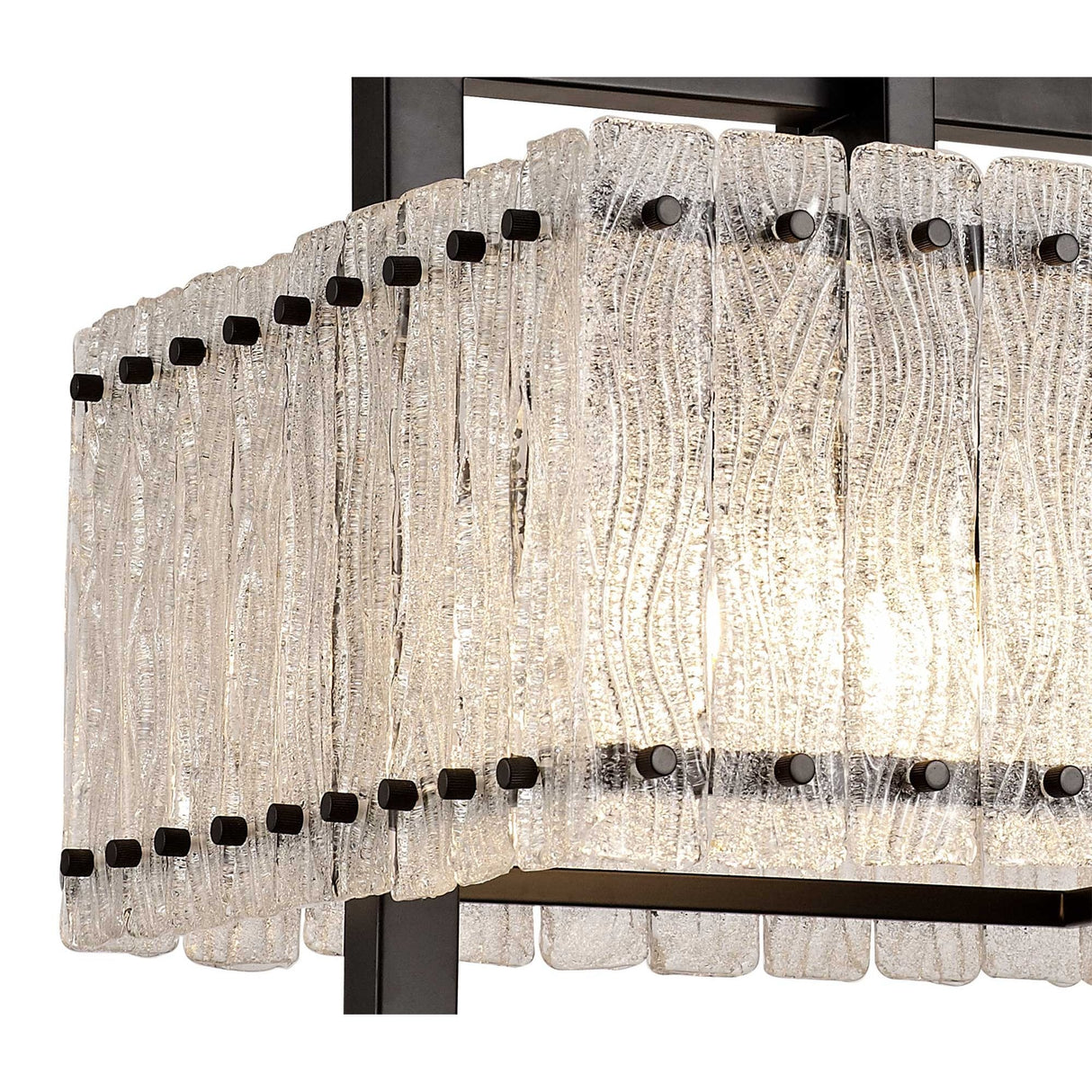 Contemporary Large Square Pendant Light with Crystal Sand Glass and Matt Black Finish