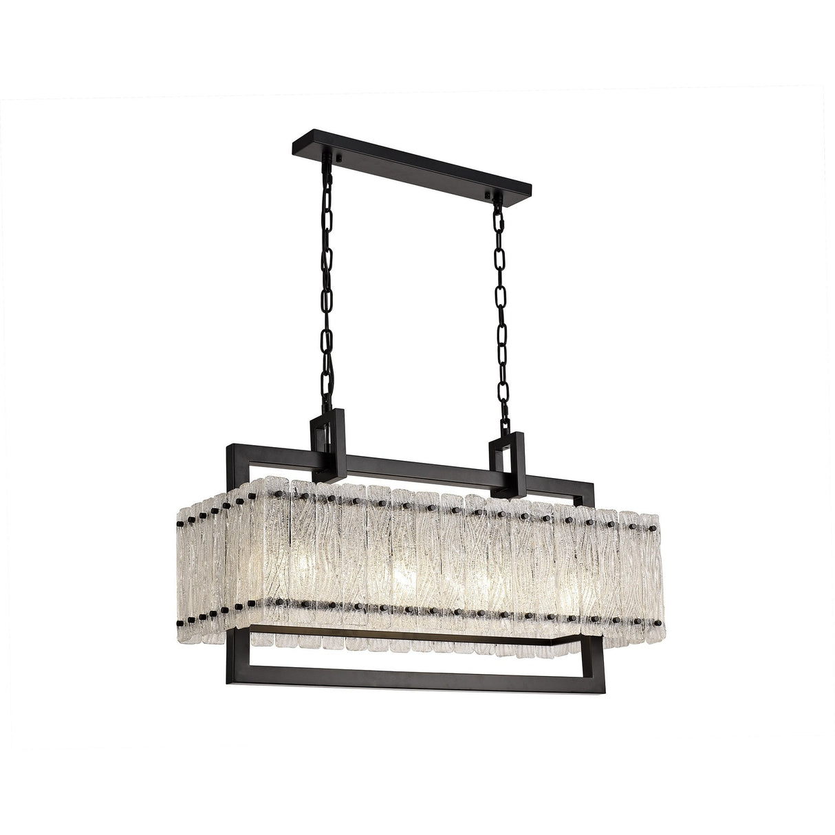 Elegant 8-Light Rectangular Pendant in Matte Black with Crystal Sand Glass