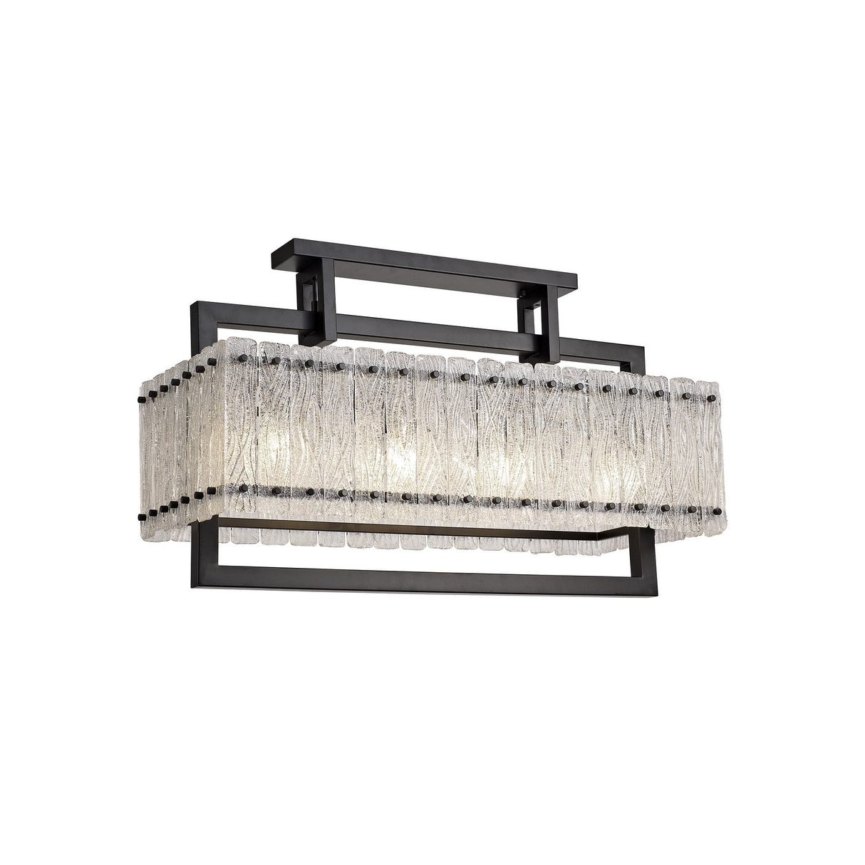 Elegant 8-Light Rectangular Pendant in Matte Black with Crystal Sand Glass