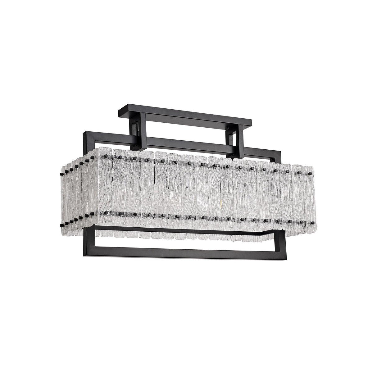 Elegant 8-Light Rectangular Pendant in Matte Black with Crystal Sand Glass