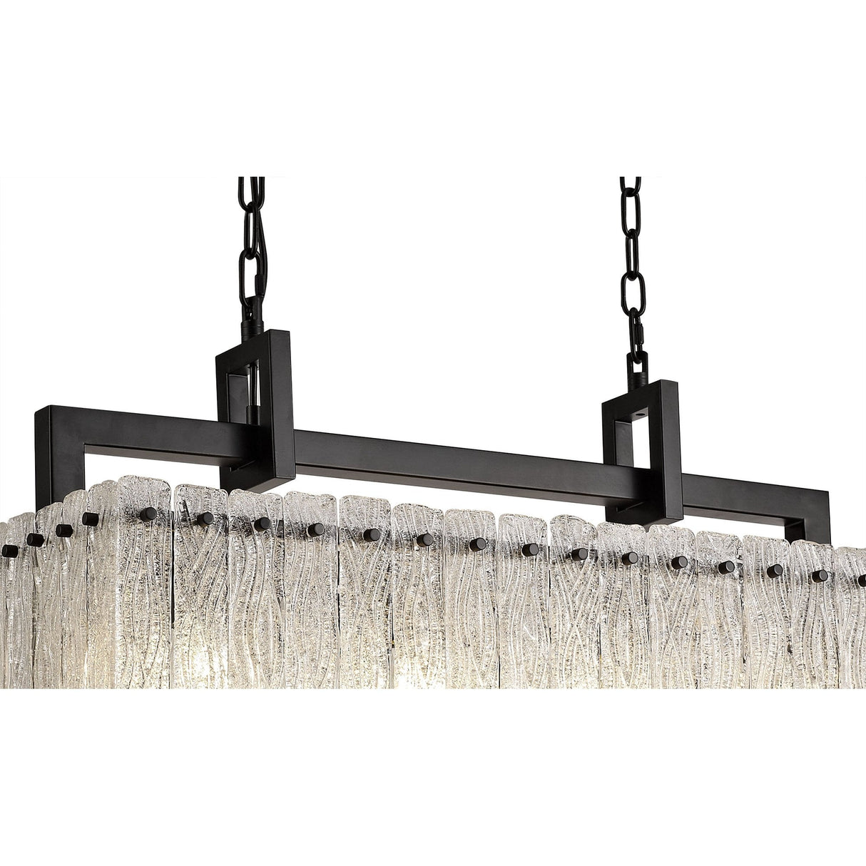 Elegant 8-Light Rectangular Pendant in Matte Black with Crystal Sand Glass