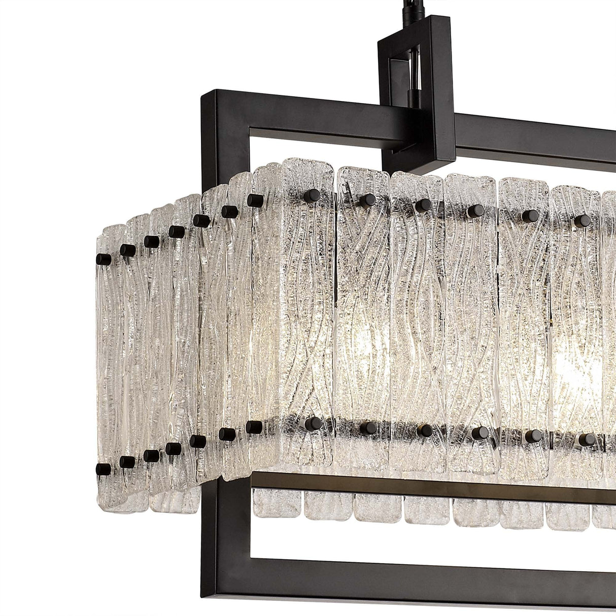 Elegant 8-Light Rectangular Pendant in Matte Black with Crystal Sand Glass