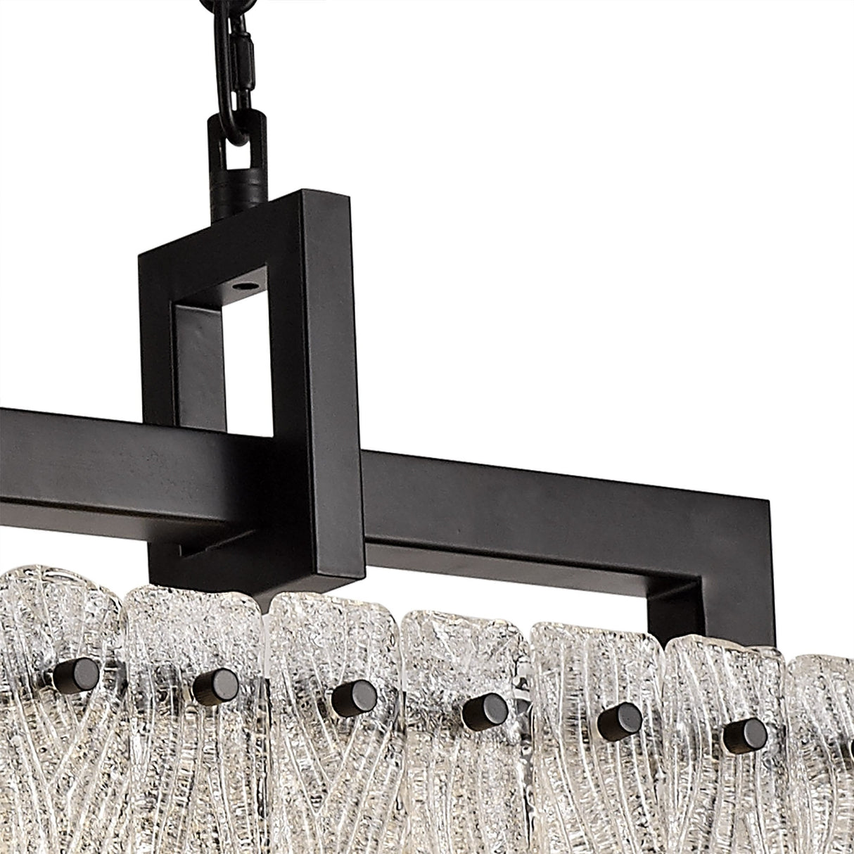 Elegant 8-Light Rectangular Pendant in Matte Black with Crystal Sand Glass