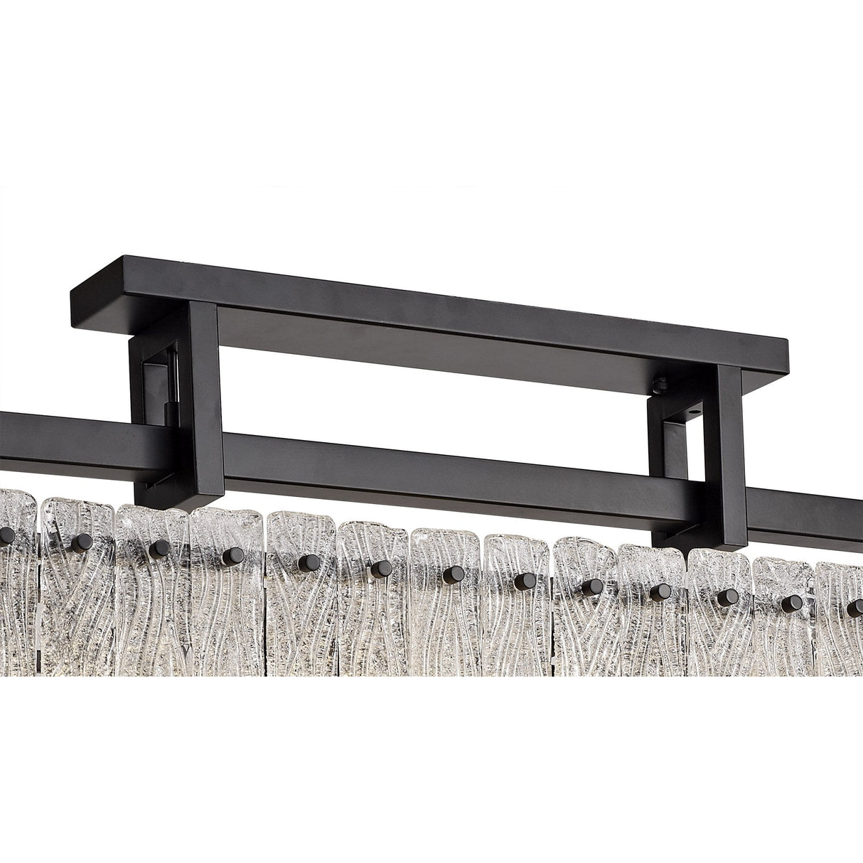 Elegant 8-Light Rectangular Pendant in Matte Black with Crystal Sand Glass