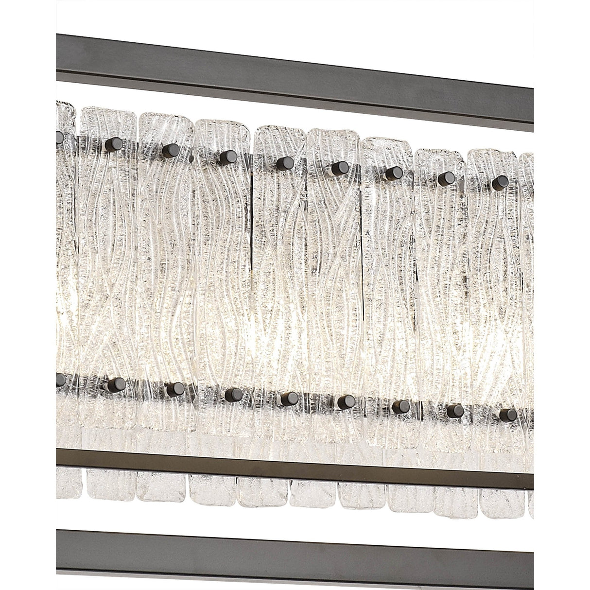 Sleek 12-Light Rectangular Pendant in Matte Black with Crystal Sand Artistic Glass