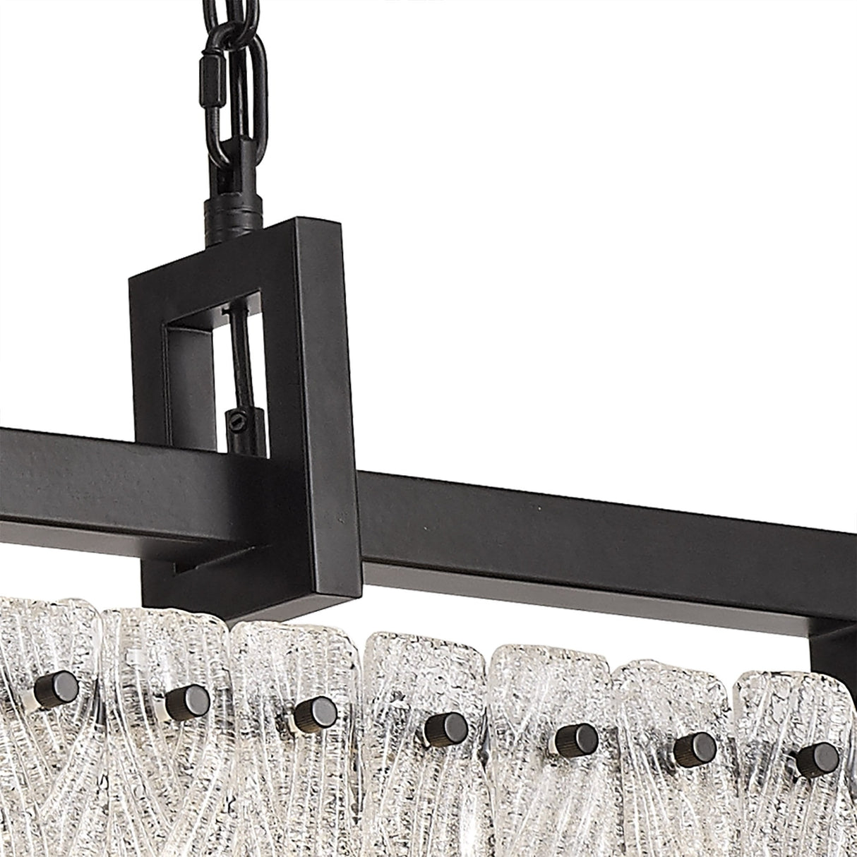 Sleek 12-Light Rectangular Pendant in Matte Black with Crystal Sand Artistic Glass