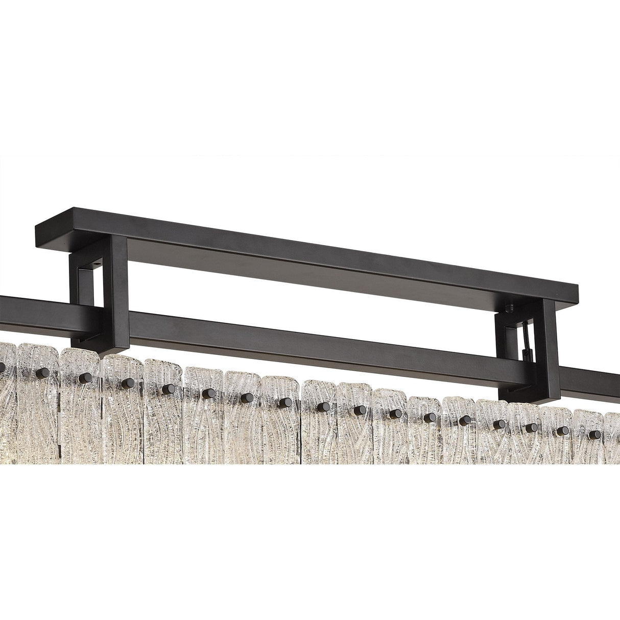 Sleek 12-Light Rectangular Pendant in Matte Black with Crystal Sand Artistic Glass