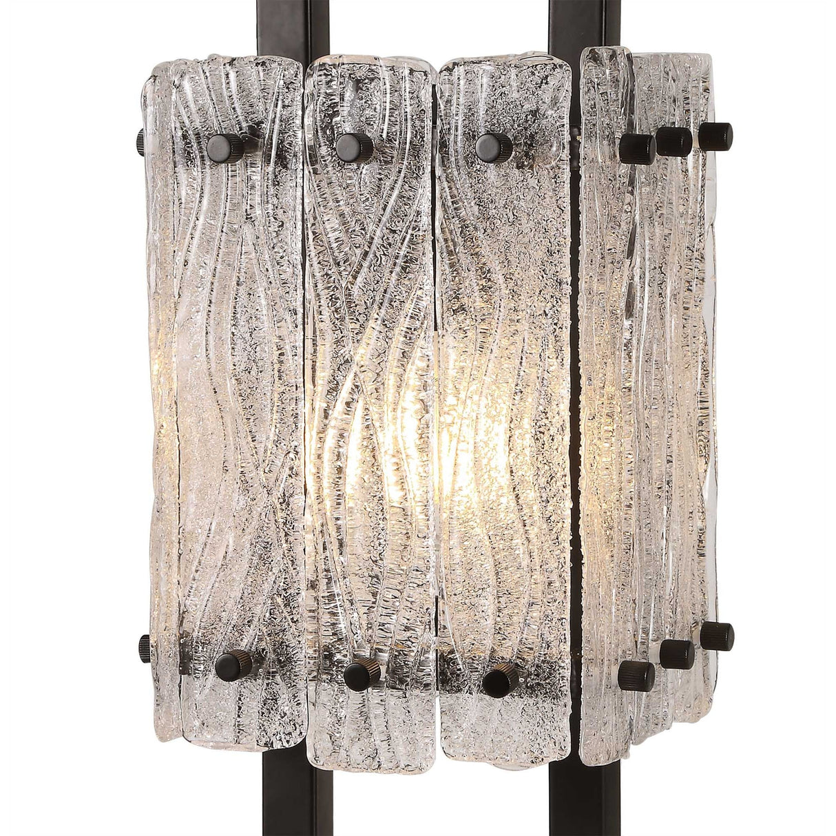 Contemporary Artistic Table Lamp in Matte Black with Crystal Sand Glass Shade