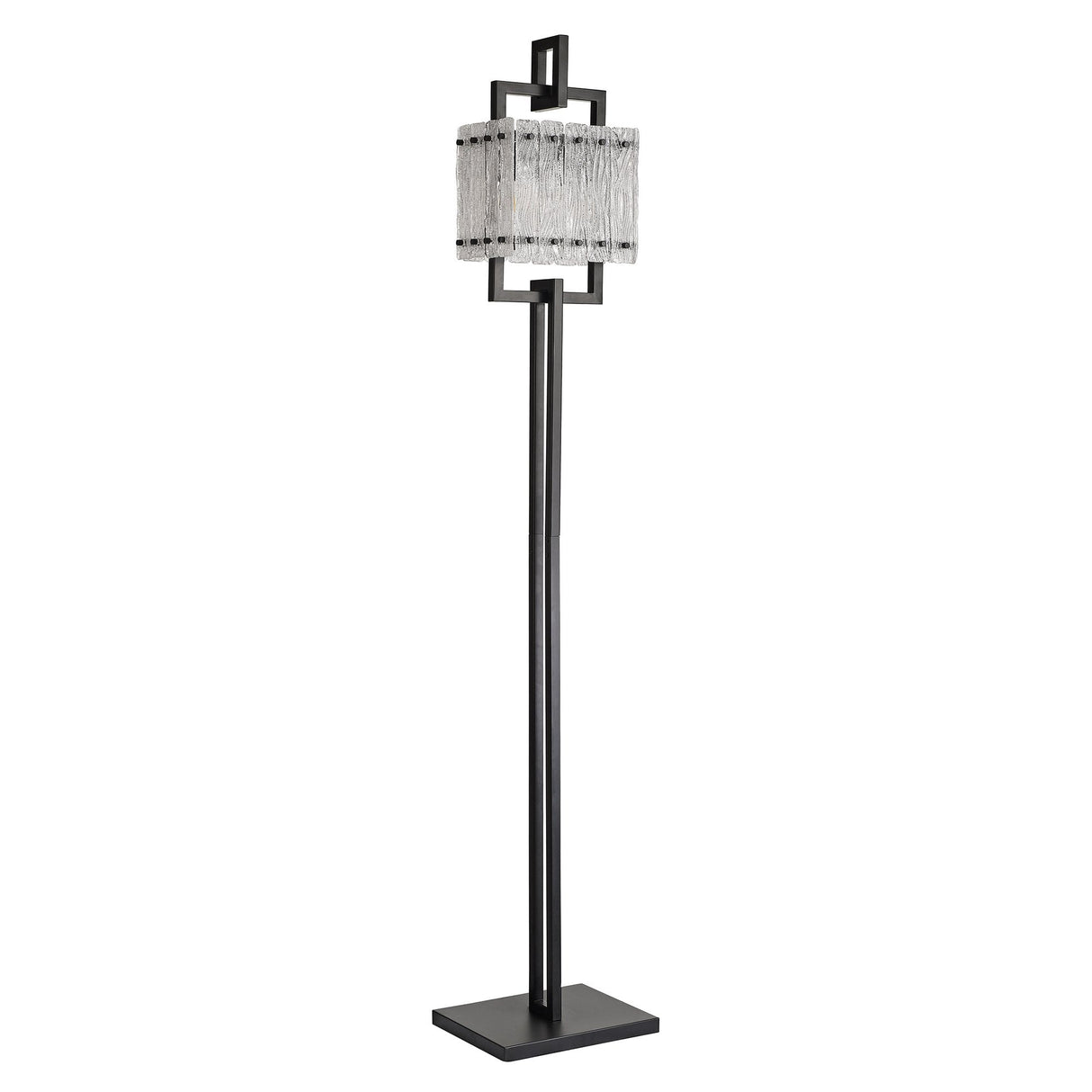 Elegant Matt Black Floor Lamp with Artistic Crystal Sand Glass Shades