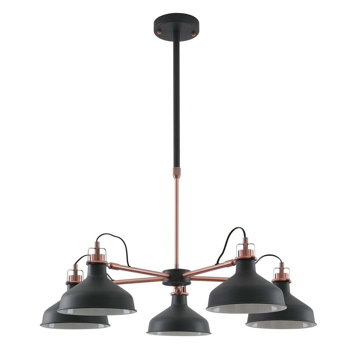 Contemporary 5-Light Adjustable Pendant, Sand Black/Copper/White