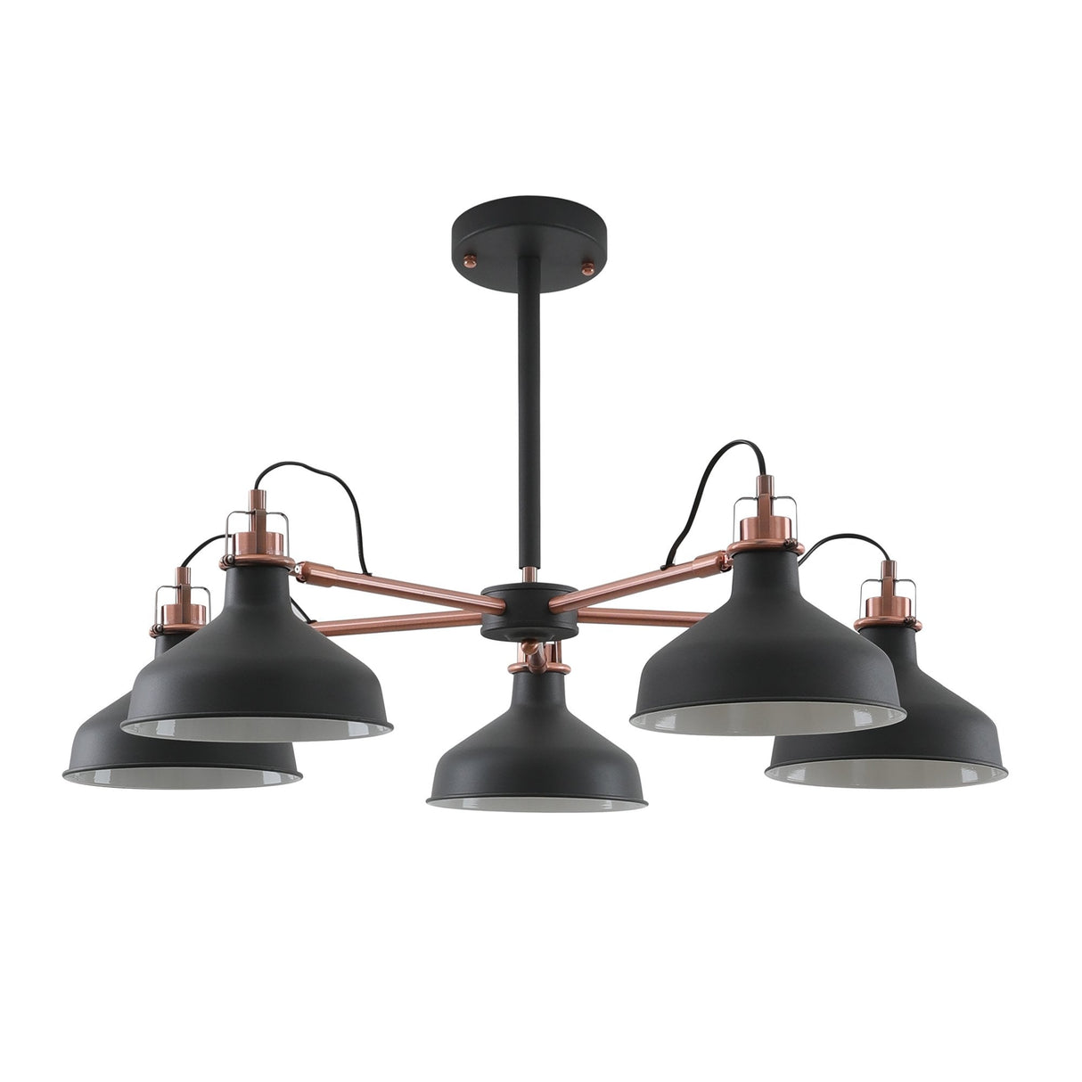 Contemporary 5-Light Adjustable Pendant, Sand Black/Copper/White