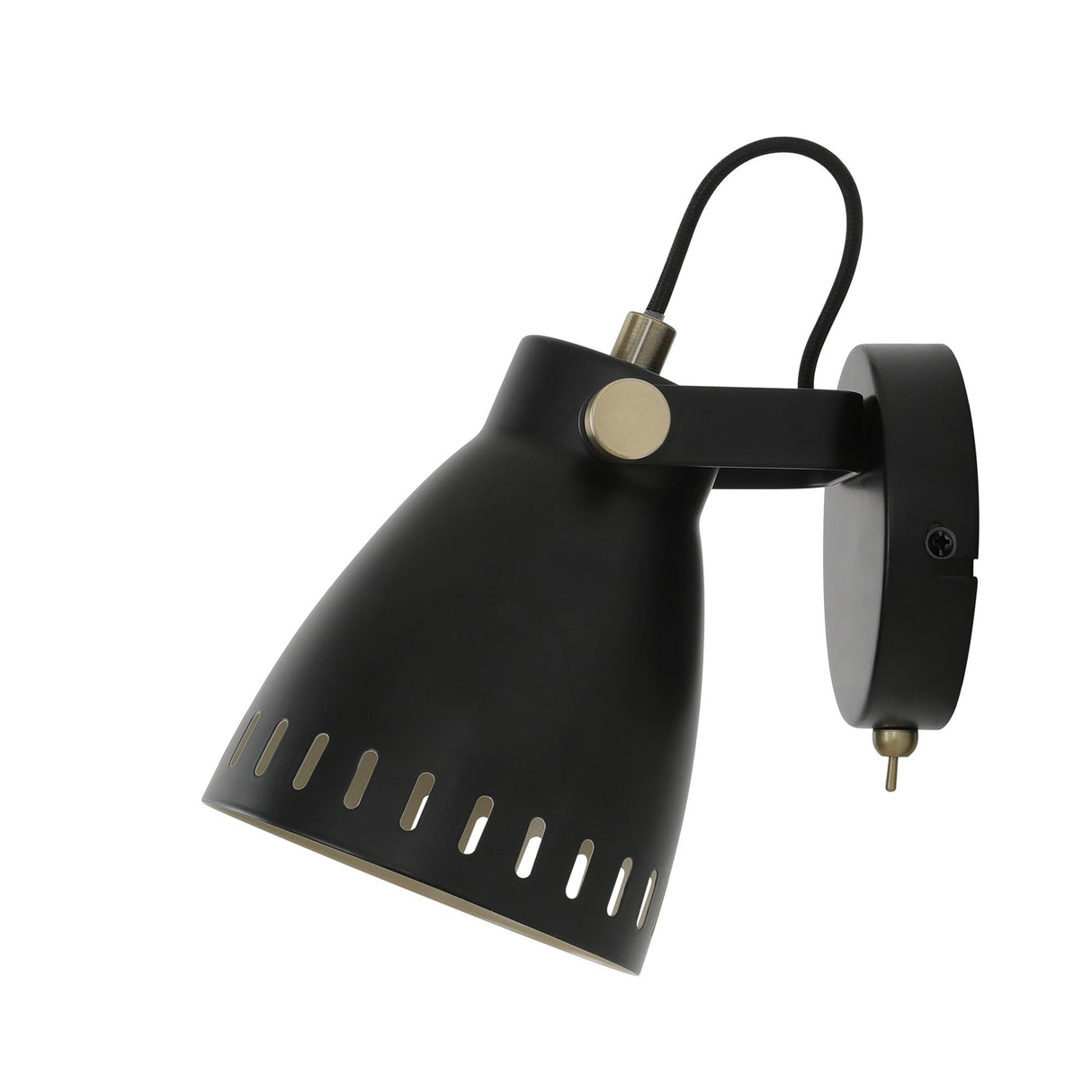 Matt Black & Antique Brass Adjustable Wall Lamp with Khaki Shade - E27 Socket