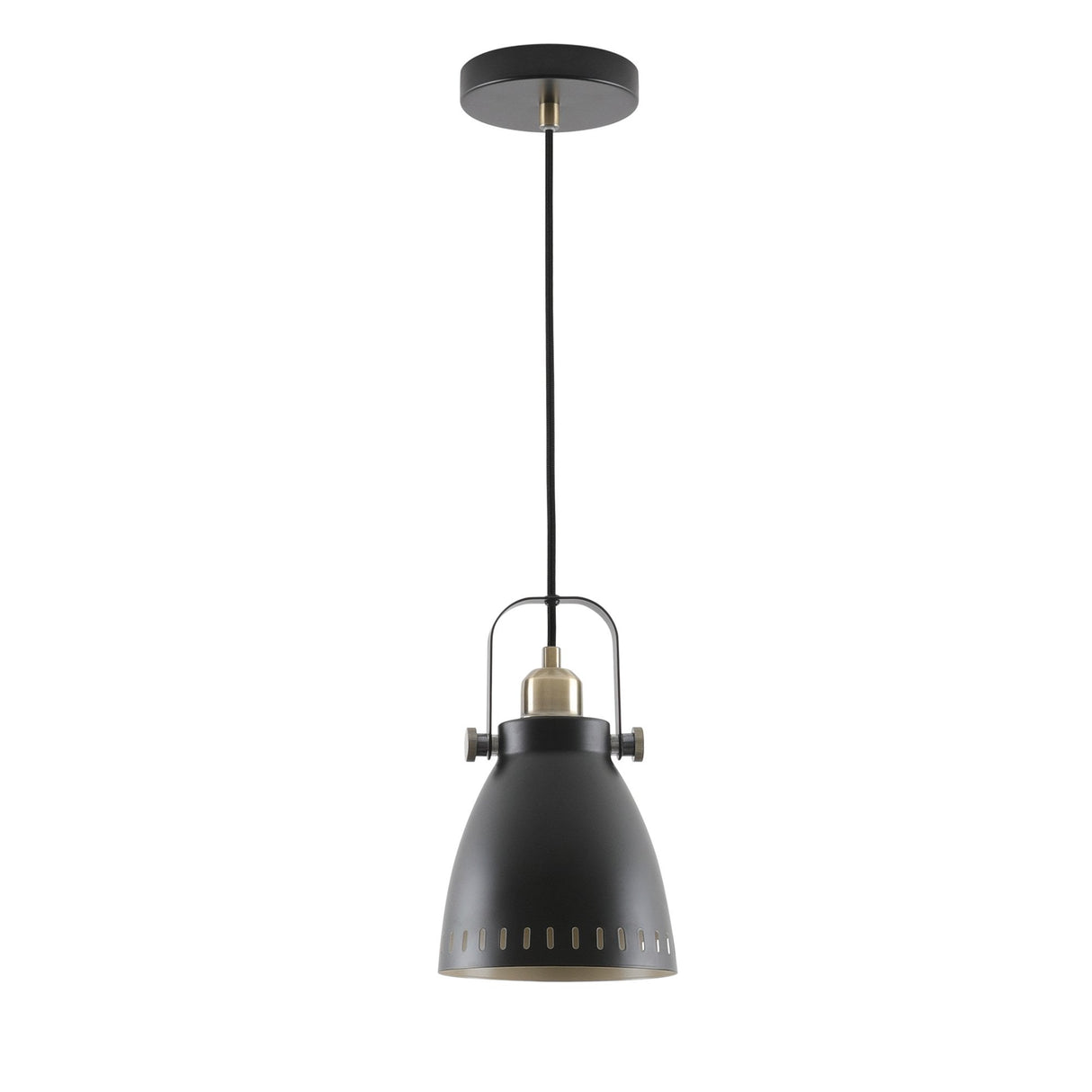 Compact Pendant Light, E27 Socket, Black/Brass/Khaki Finish