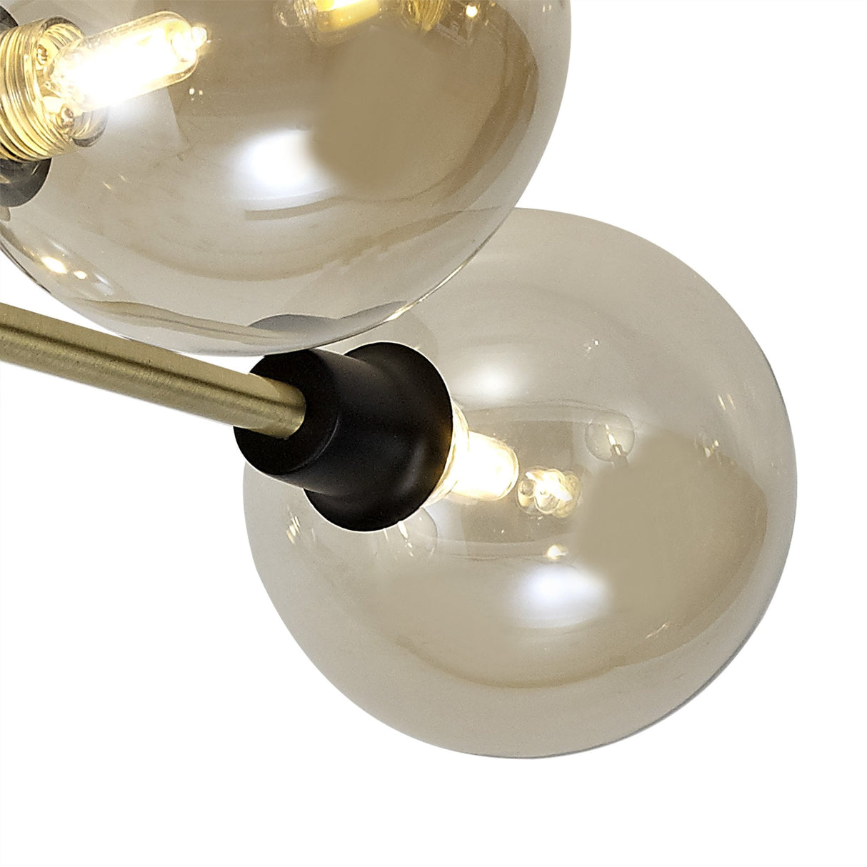 Modern Elegance: 5-Light G9 Flush Ceiling Fixture in Matte Black and Antique Brass with Cognac Glass