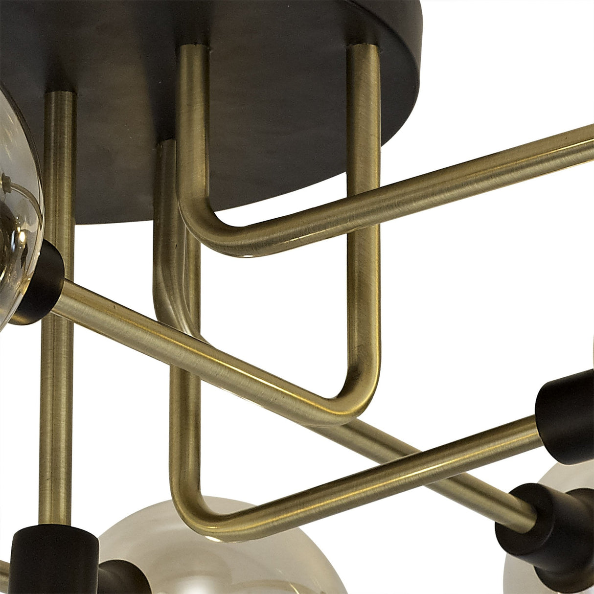Contemporary Elegance: 9-Light G9 Flush Ceiling Fixture in Matt Black, Antique Brass & Cognac Glass