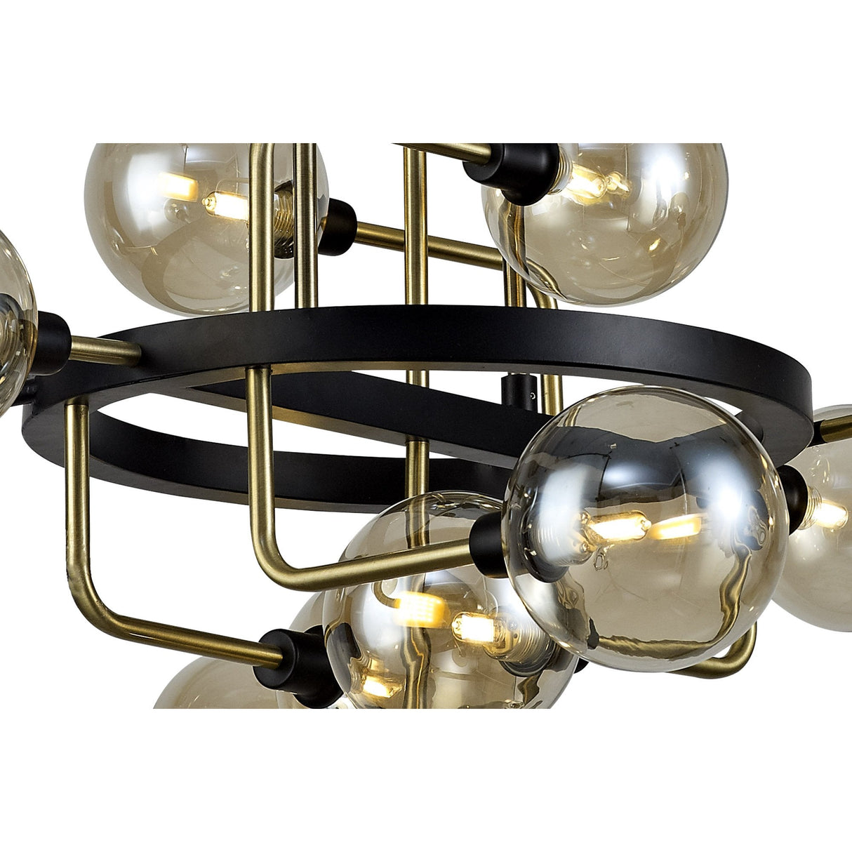 Chic Modern Pendant, 12-Light, Black/Brass with Cognac Glass