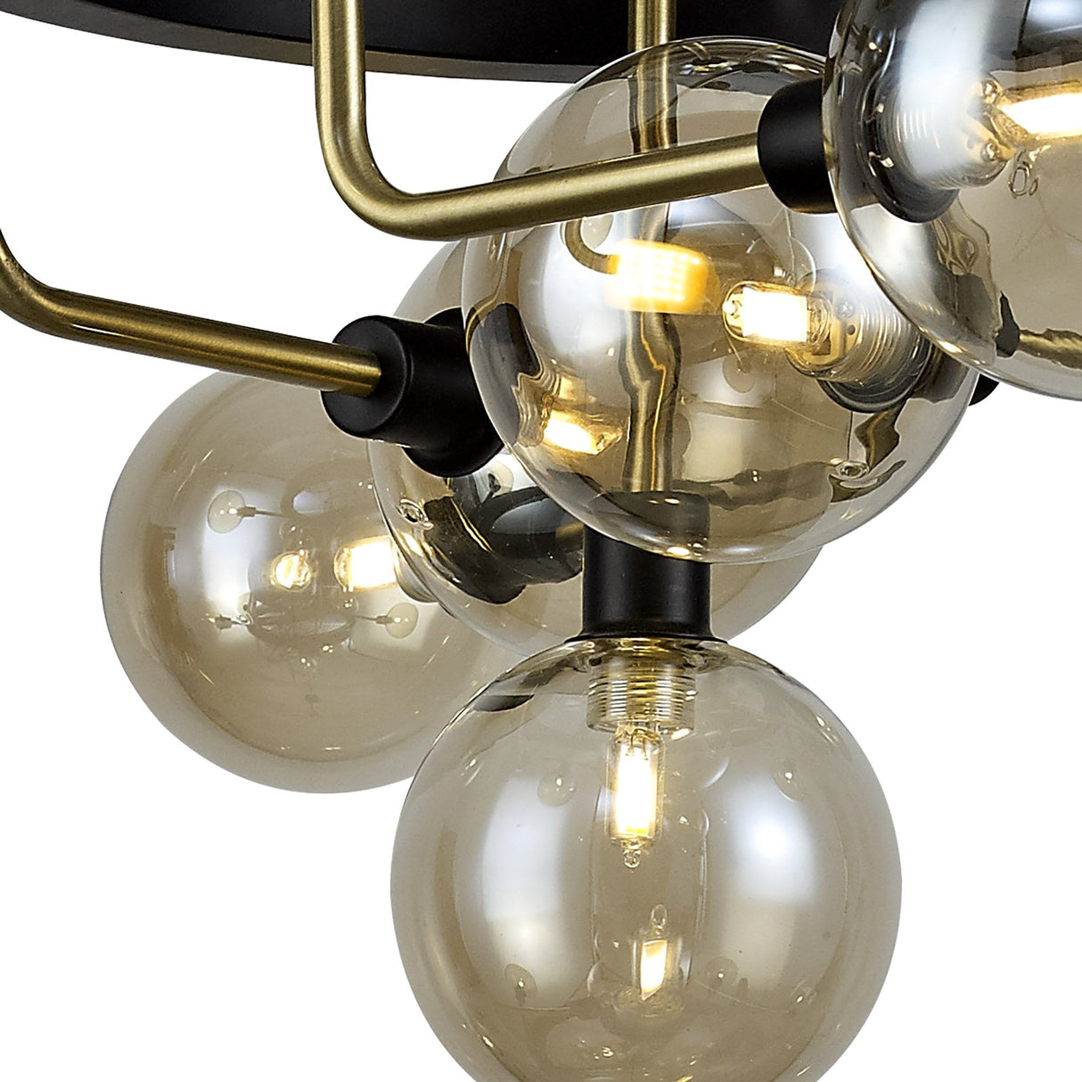 Chic Modern Pendant, 12-Light, Black/Brass with Cognac Glass