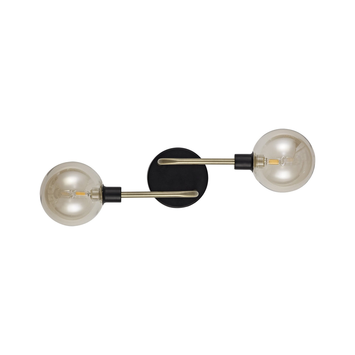 Dual Light Wall Sconce with Matte Black and Antique Brass Finish, Cognac Glass Shades