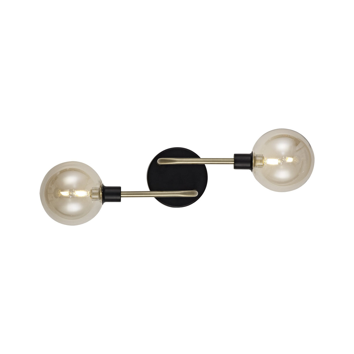 Dual Light Wall Sconce with Matte Black and Antique Brass Finish, Cognac Glass Shades