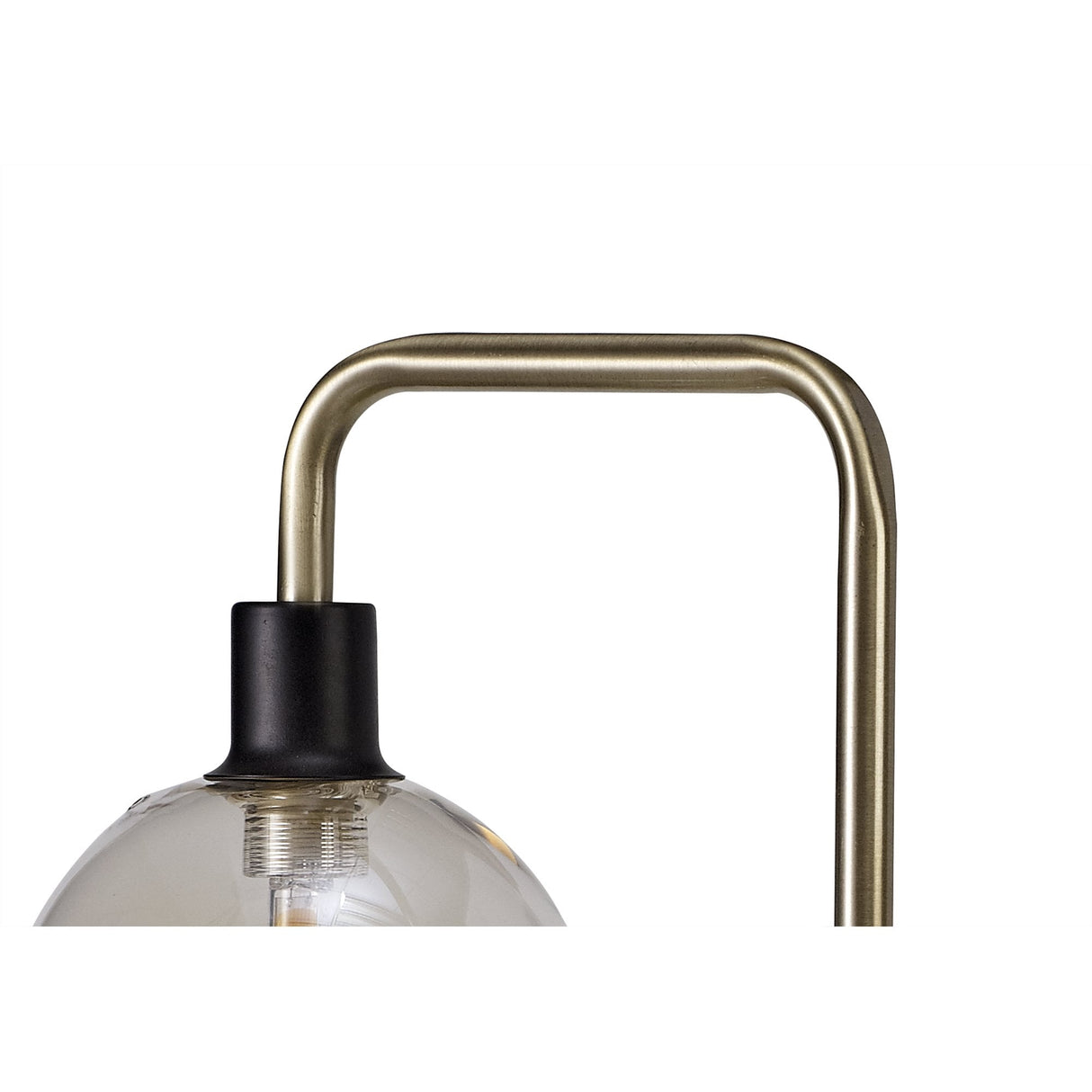 Modern Elegance Dual-Light Table Lamp in Matte Black and Antique Brass with Cognac Glass Shades