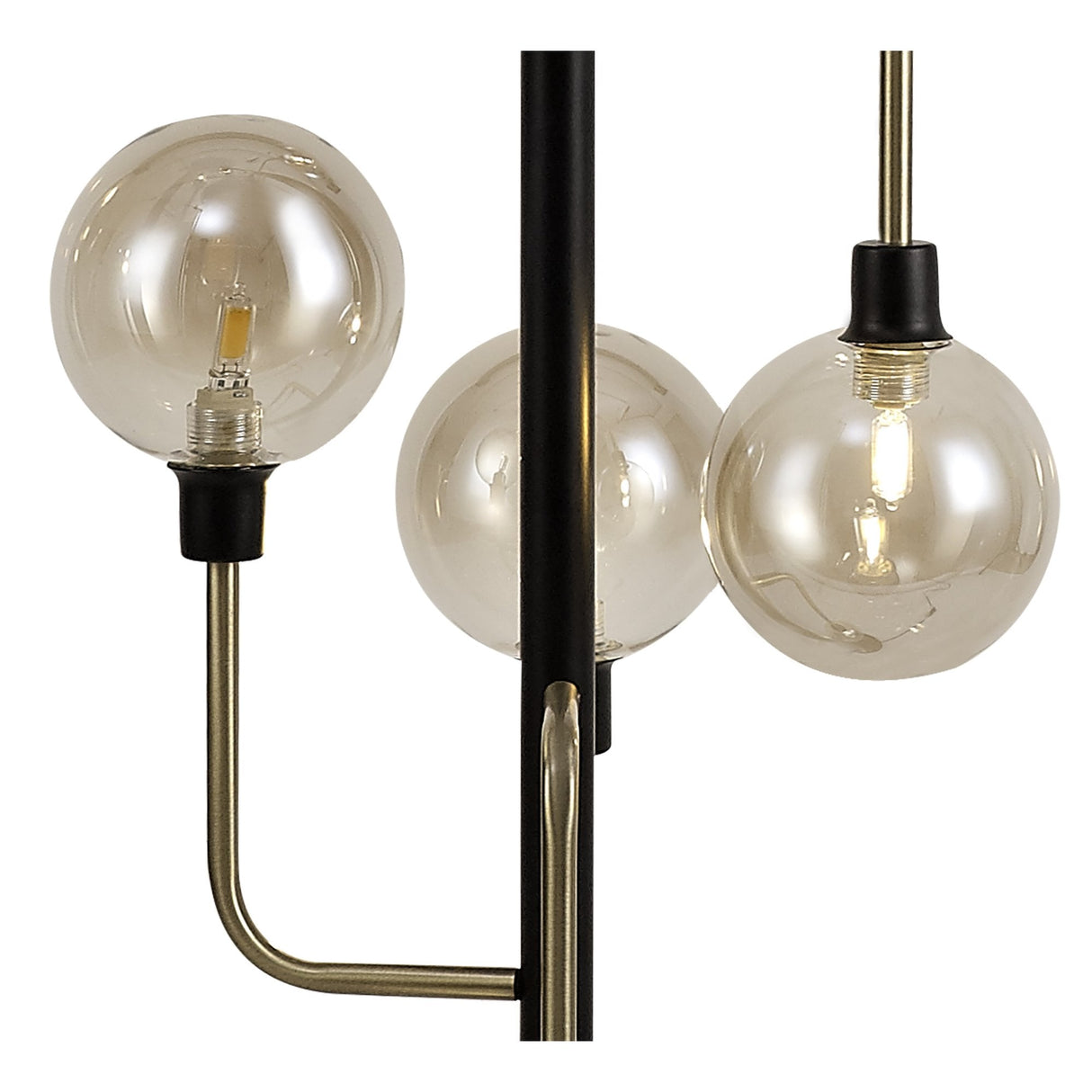Elegant 8-Light Floor Lamp, Matt Black with Antique Brass and Cognac Glass