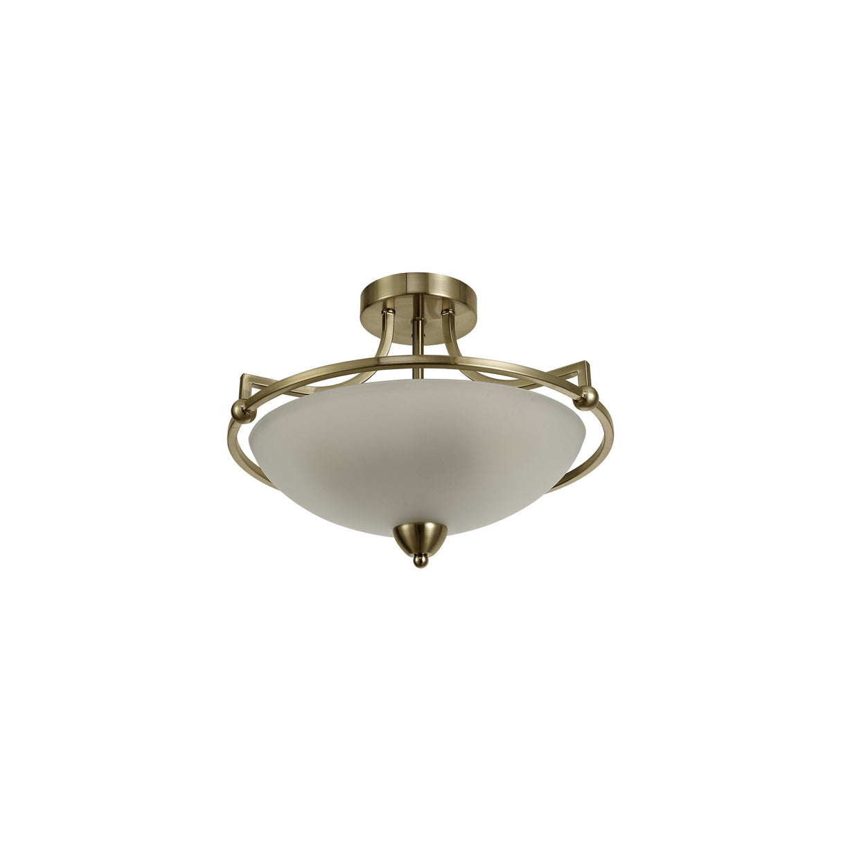 Antique Brass & Frosted Glass 3-Light Ceiling Fixture