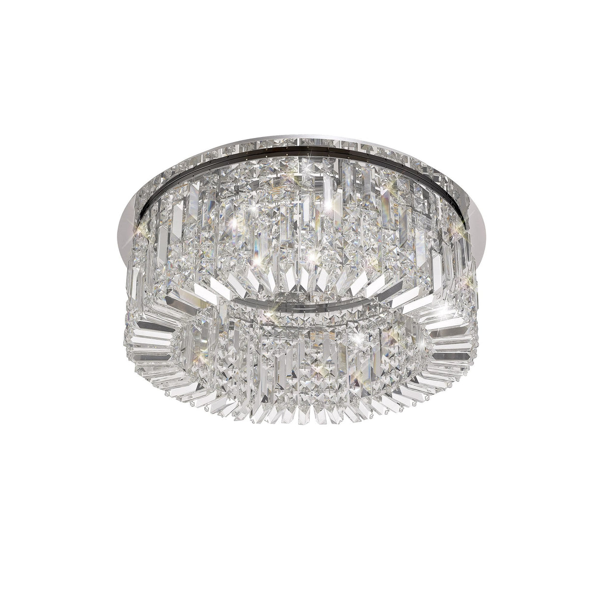 65cm Polished Chrome & Crystal Round Flush Chandelier with 8 E14 Lights