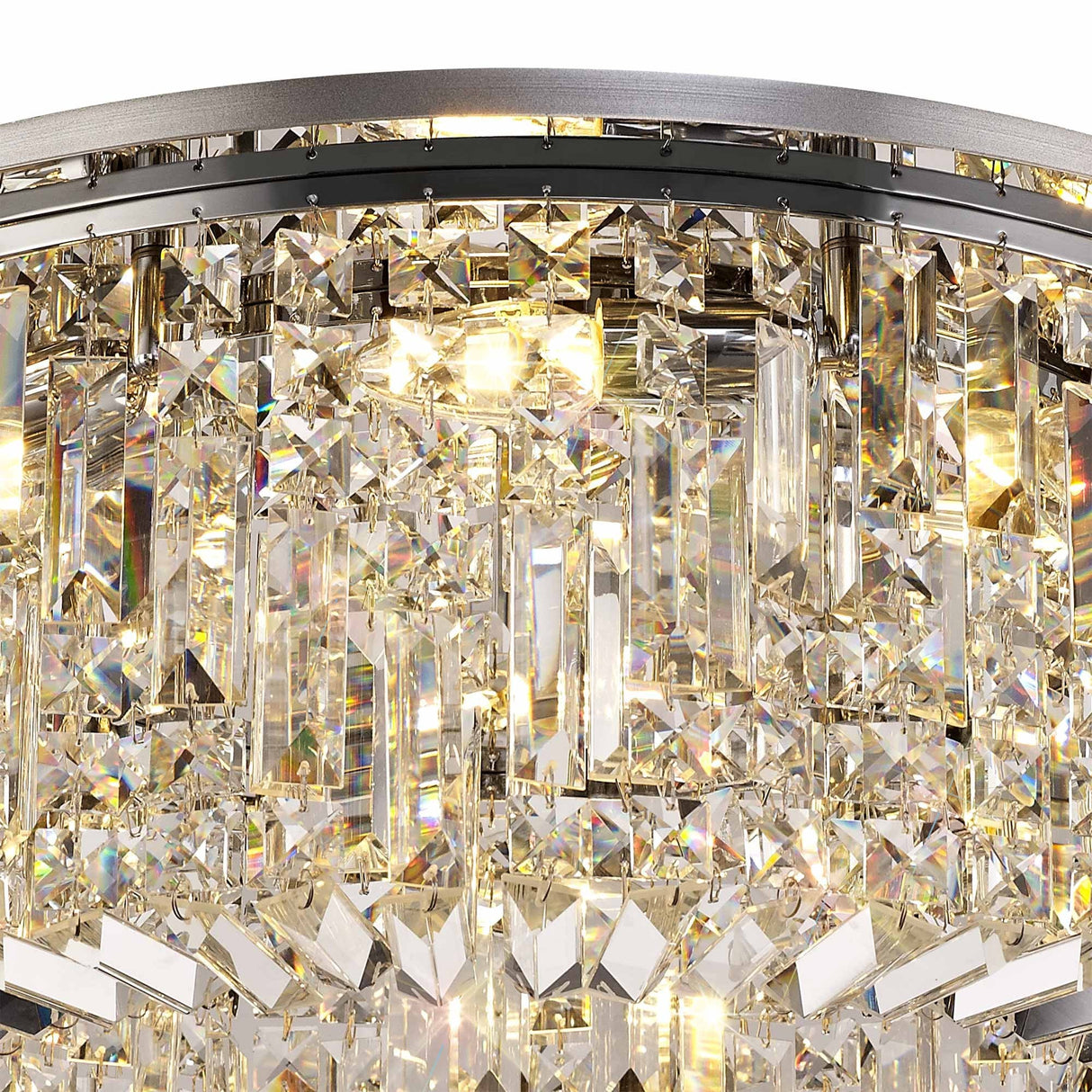 65cm Polished Chrome & Crystal Round Flush Chandelier with 8 E14 Lights