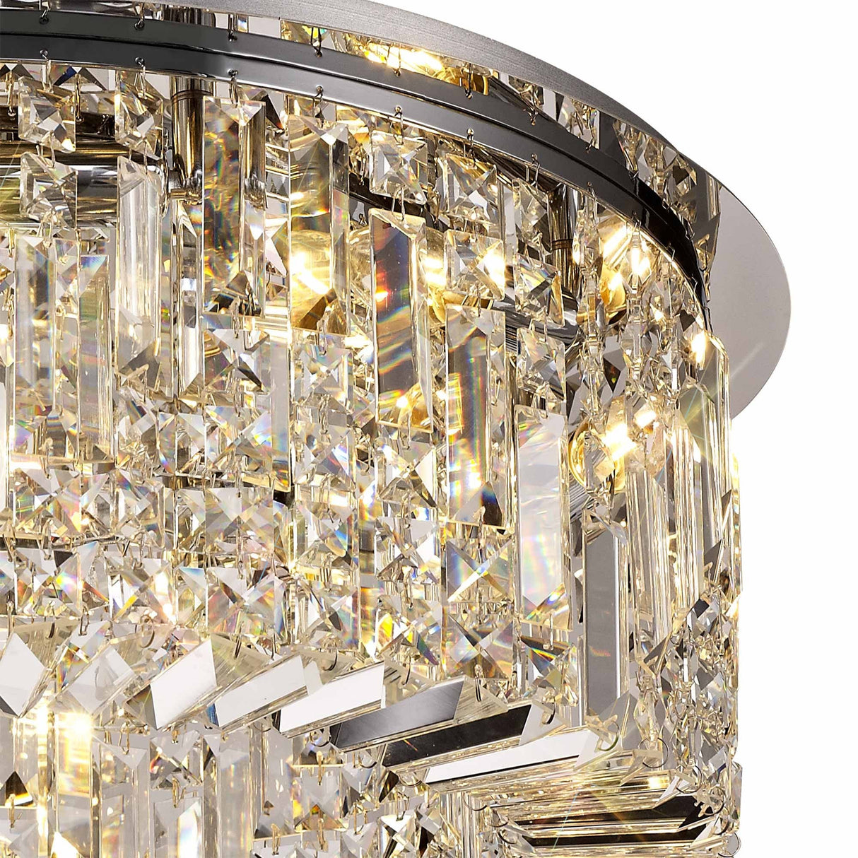 65cm Polished Chrome & Crystal Round Flush Chandelier with 8 E14 Lights
