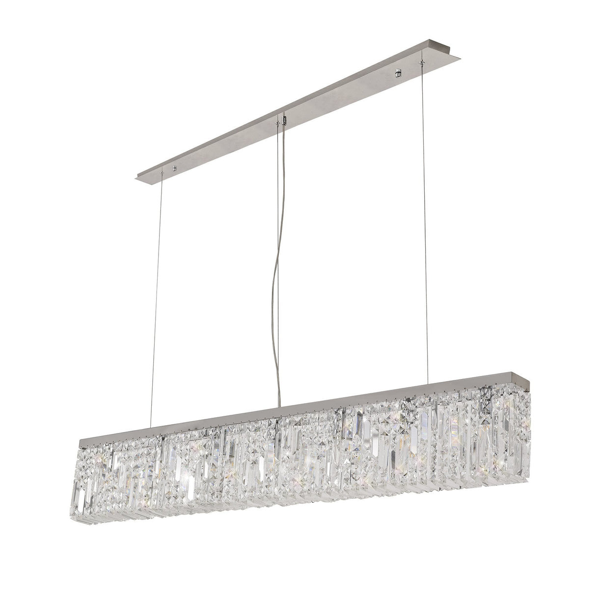 Sleek 7-Light Crystal Rectangular Pendant Chandelier, Polished Chrome Finish